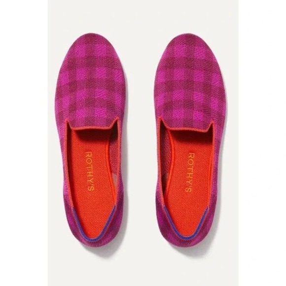 Rothy's The Cherry Gingham Slip On Ballet Flat Purple Size W10.5 NWOB